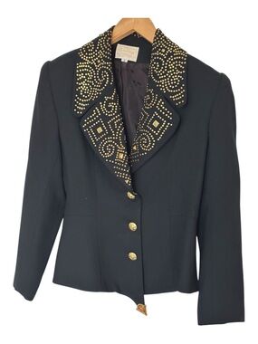 Alberto Makali Blazer with Gold Stud Embellished Lapel Women's Size 8 Black/Gold